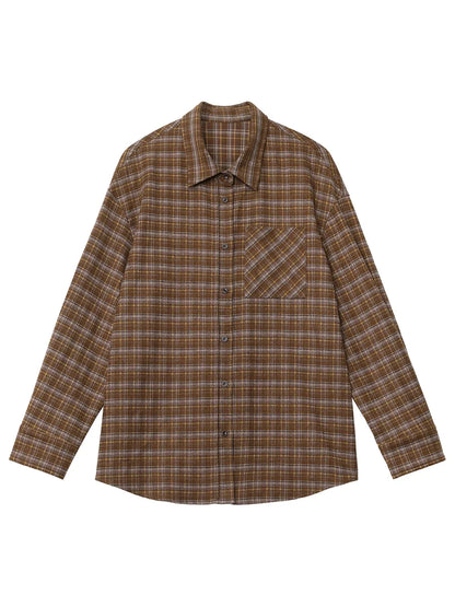 New Women Shirt Loose Casual Long Sleeved Vintage Thick Sanding Female Plaid Blouses Single-breasted Autumn Winter 2026