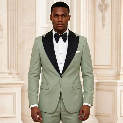 2 Pieces Men Suits Slim Fit Beaded Wedding Prom Tuxedo Shawl Lapel Single Decorative Button Formal Groom Party Office Wear