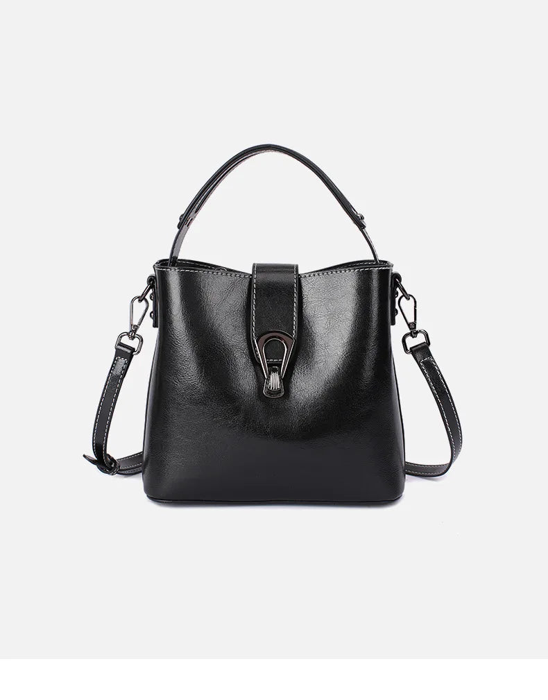 Real Cowhide Leather Women's New Bucket Bag Lady Fashion Single Shoulder Messenger Bag Versatile Handbag Casual Crossbody Bags