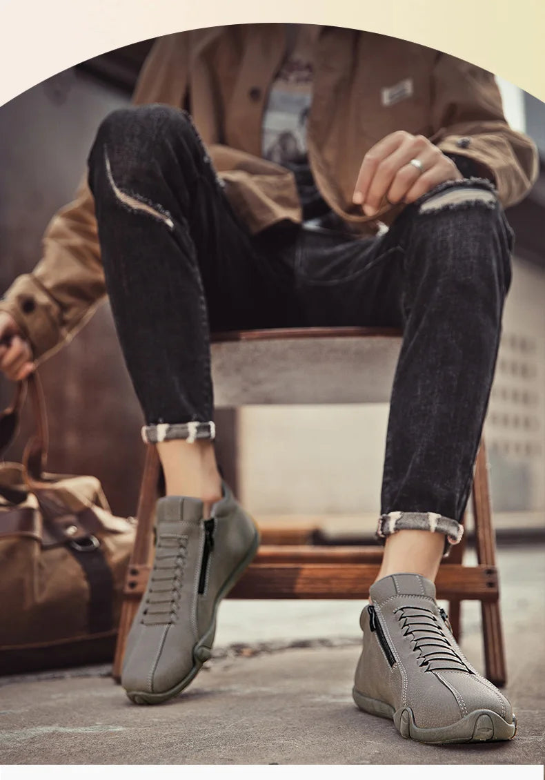 New Men's Ankle Boots Fashion Soft Sole High Top Sneakers Men Shoes Outdoor Versatile Loafers Comfortable Casual Walking Shoes