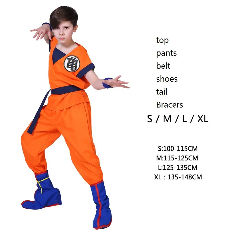 Kids Anime Z Son Goku Cosplay Costume Boy Carnival Party Suit Goku Sun Fancy Dress Vest Belt Wrister Children Halloween Dress Up