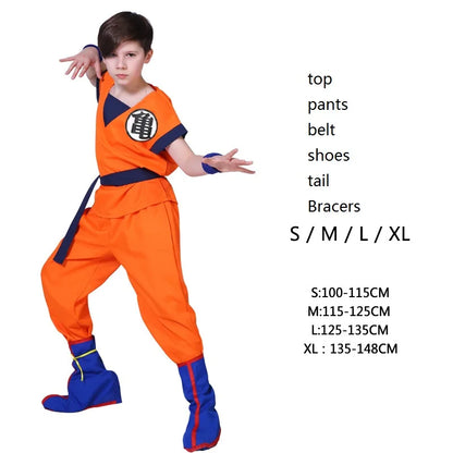 Kids Anime Z Son Goku Cosplay Costume Boy Carnival Party Suit Goku Sun Fancy Dress Vest Belt Wrister Children Halloween Dress Up