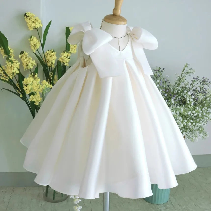 Teen Girl Clothes 2026 White Girls Host Dress Children Gown Costume Kids Summer Performance Outfit Birthday Party Princess Tutu