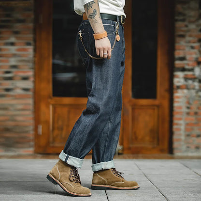 Vintage 13.5oz Heavyweight Selvedge Raw Denim Jeans Men's Straight Fit Cotton Jeans Casual Pocket Trousers Fall Winter
