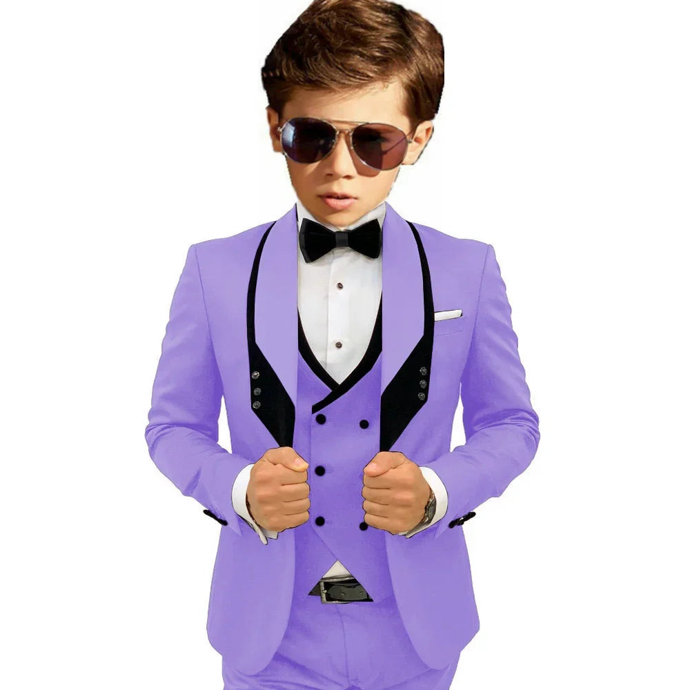 Sky Blue Elegant Shawl Lapel Tuxedo 3 Pieces Formal Banquet Outfit High Quality Children's Stylish Suit Set Party Wear 2-20T