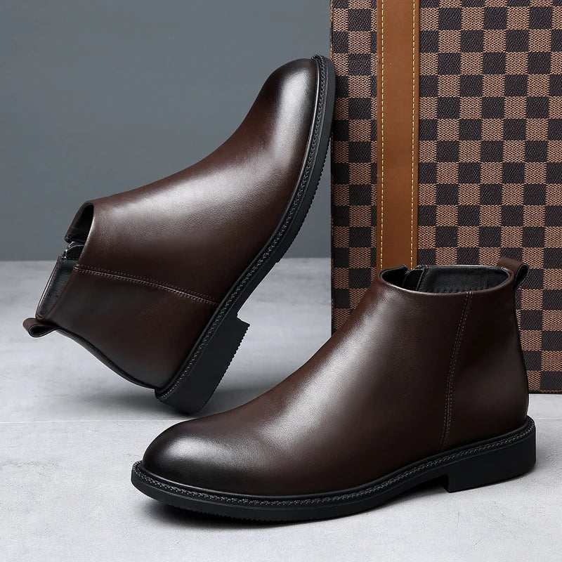 New Business Men's Short Boots Retro fashion minimalist style Outdoor leisure party office genuine leather adult quality shoes