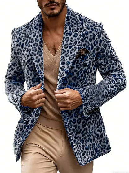Men's Leopard Print Blazer Single Breasted Slim Fit Tuxedo Jacket Notch Lapel Fashion Party Prom Outerwear