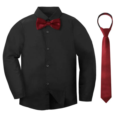 Boys Dress Shirt Kids School Uniform Long Sleeve with Bowtie Formal Gentleman Gift Perform Ceremony Clothes White 6 to 14 years