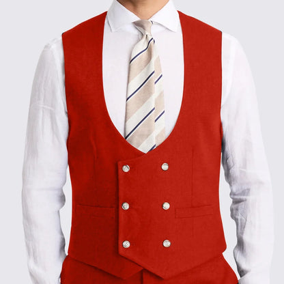Men Vest White Solid Double Button V Neck Waistcoat For Wedding Party Banquet Business Office Work Daily Casual Men Suit Vest