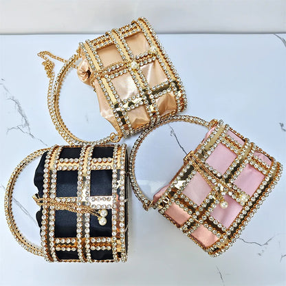 Ladies Rhinestone Evening Bag Fashionable Banquet Luxury Designer Handbag Metal Unique Bucket Versatile Women Tote Bag