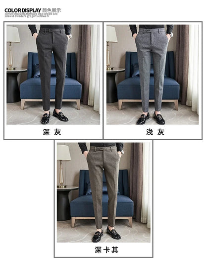 Autumn Winter Woolen Cloth Thickened Suit Pants High Quality Men Business Slim Trousers Formal Wear Office Social Dress Pants