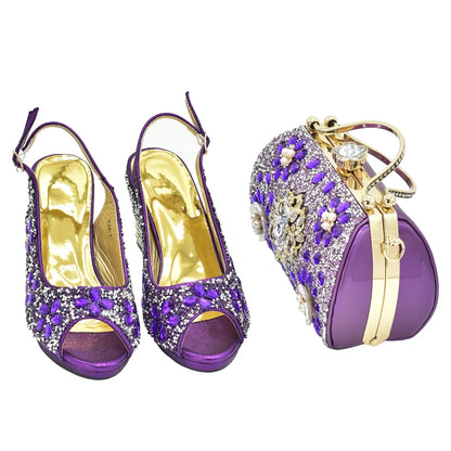 Italian Shoes and Bags Matching Set with Rhinestone Plus Size Shoes Luxury Italian Shoe and Bag Set 2026 Wedding Shoes Bride