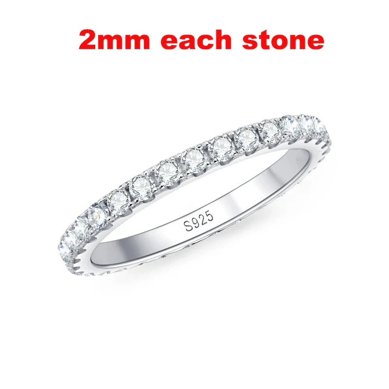 2-5mm Full Moissanite Ring for Women Sparkling Wedding Eternity Bands 100% S925 Sterling Silver Jewelry Classic Ring