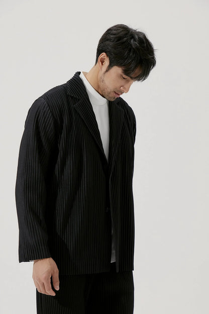 Pleated Blazer Black Suits For Men High Quality Casual Japanese Style Blazers Stretch Fabric Slim Fit Coat