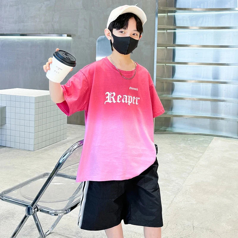 Children Summer Set for Boy Cotton Short Sleeve T-shirt And Shorts Clothing Set Kids Hip Hop Rapper Outfit Suit 2 Pcs Tracksuit