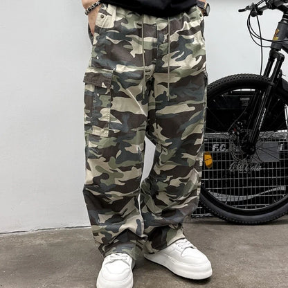 Vintage Camouflage Cargo Pants Men Tactical Multi Pocket Loose Fit Straight Leg Outdoor Casual High Quality Work Pants Trendy
