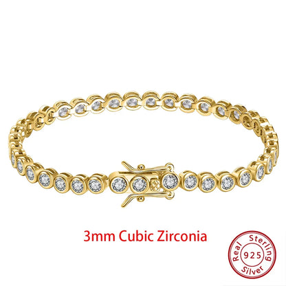 Shiny Tennis Bracelet 925 Sterling Silver 1.5/2/3mm Clear Cubic Zirconia for Women Luxury Chain Bracelet Jewelry SB143