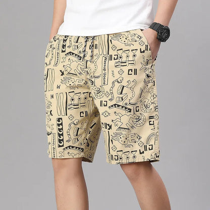 Mens 100% Cotton Shorts Elastic Waist Casual Shorts Printed Beach Shorts Relaxed Fit Running Shorts Cotton Sweat Shorts
