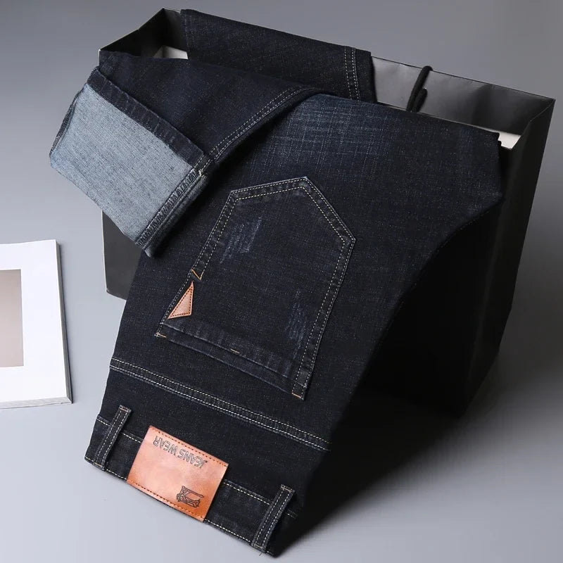 Brand 2026 New Men's Slim Elastic Jeans Fashion Business Classic Style  Denim Pants Trousers Male
