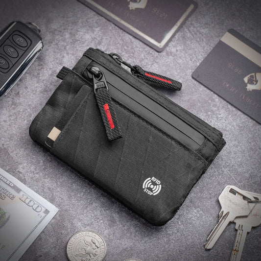 Portefeuille RFID zippé Mini porte-monnaie en nylon pour homme et femme, porte-clés rétro, petite pochette, sac à main tendance pour jeunes