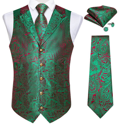 Men's Vest Tie Set Paisley Tuxedo Suit Waistcoat and Necktie Hankerchief Cufflinks for Wedding Party Groom Clothing