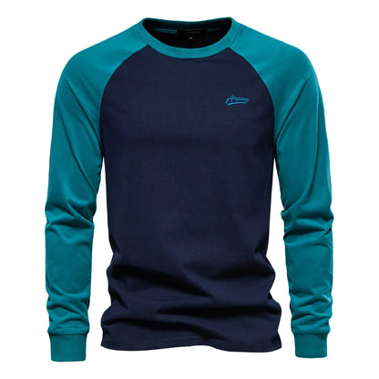 T-shirts 100% Cotton Long Sleeve O-neck Pactwork Casual T shirts for Men New Spring Designer Tees Men Clothing