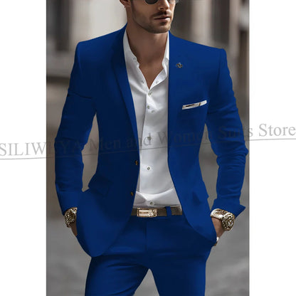 Summer White Men Suits Two Piece Fashion Notch Lapel Single Breasted Suit Slim Fit Elegant Smart Casual Groom Wedding Tuxedo