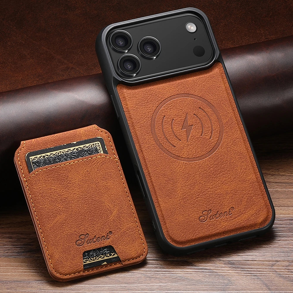 2 in 1 Leather Case For iPhone 17 Promax Air 16 Pro max 15 Plus 14 Pro 13 12 Wireless Charging Kickstand Card Slots Phone Cover