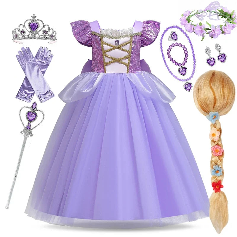 Girl Disney Rapunzel Dress Kids Tangled Disguise Children Carnival Princess Costume Birthday Party Gown Outfit Clothes Vestidos