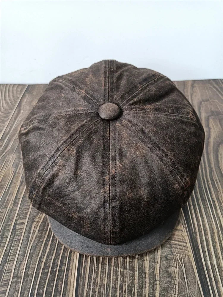 XL 60cm Waxed Paper Newsboy Cap - Men's Windproof Octagonal Beret, All-Season Durable Work & Casual Hat