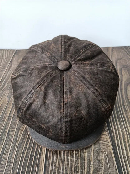XL 60cm Waxed Paper Newsboy Cap - Men's Windproof Octagonal Beret, All-Season Durable Work & Casual Hat