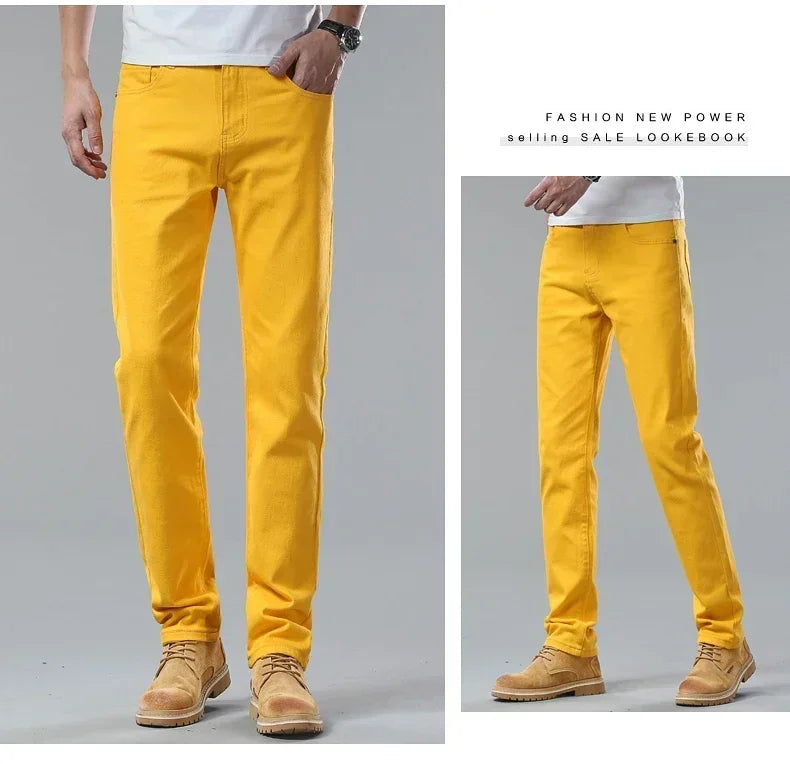 5 Colors 98% Cotton Stretchy Jeans Men's Mid-waist Straight Pencil Denim Trousers Brand Clothing Personality Fashion Male Pants