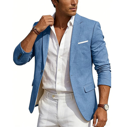 Men's Casual Linen Blazer Slim Fit Formal Business Lightweight One Button Suit Jacket for Spring/Summer Beach Wedding Sport Coat