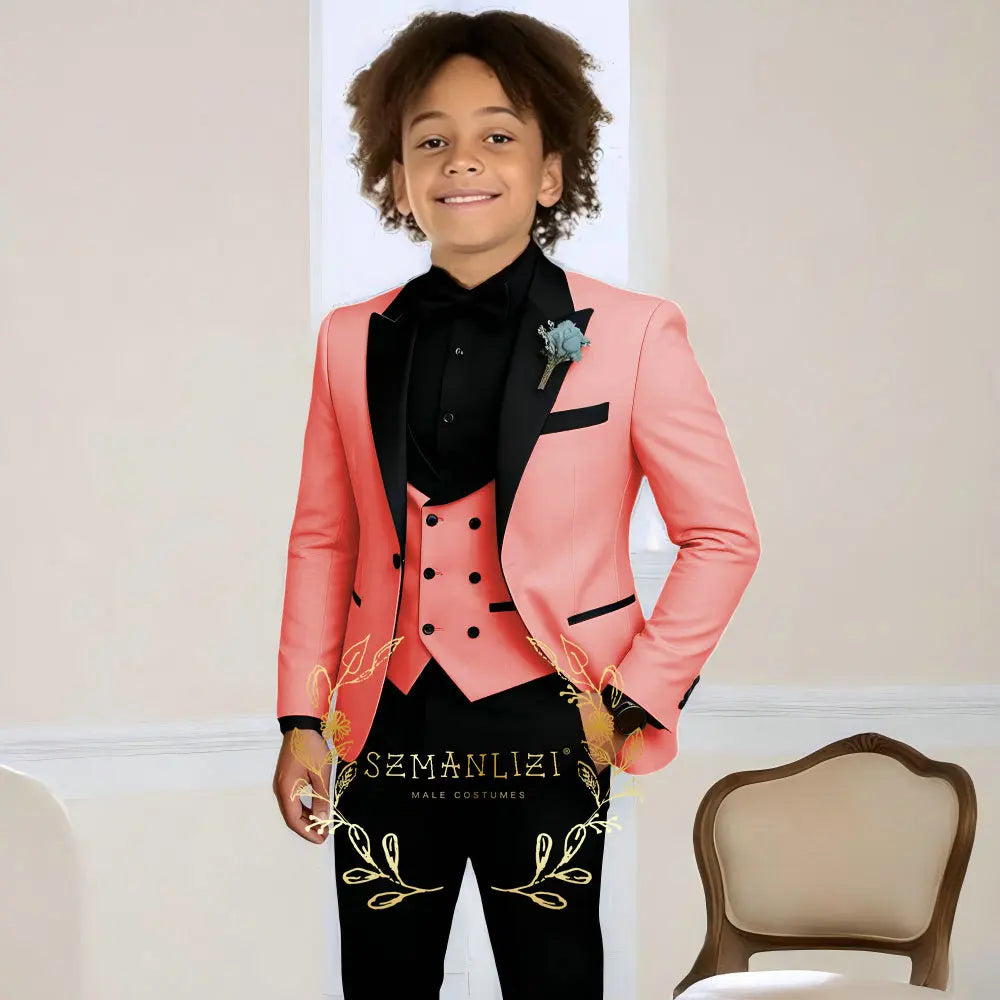 Boys Suit Wedding Tuxedo 3 Pieces Peaked Collar Jacket Pants Vest Child Formal Blazer Set Slim Fit Outfit costume garcon mariage