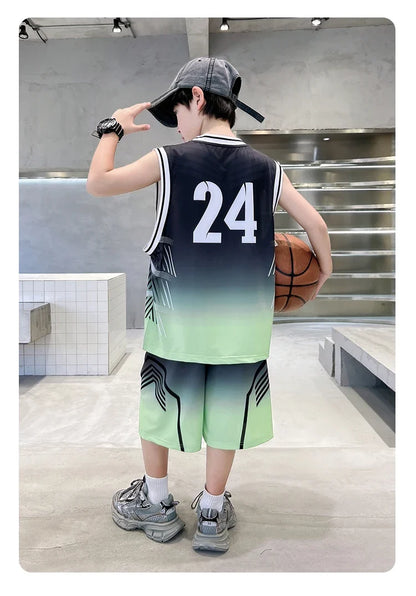 Summer Boy Child Basketball T-shirt Shorts Jersey Suit Quick Dry Kids Sports Wear Outfit Tweens Casual Clothing Set Sportswear