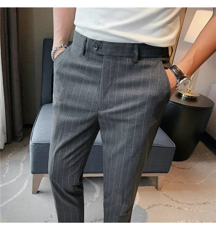 High Quality Fashion Striped Casual Men's Suit Pants 2026 New Business Office Social Wedding Slim Fit Trousers Oversized Size