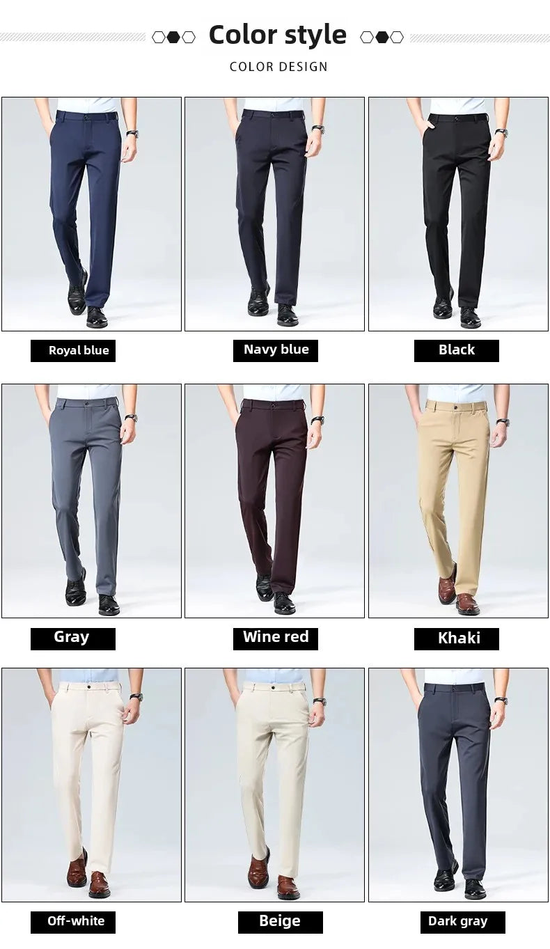 Men Suit Pants Light Thin Elastic Slim Fit Dress Pants Business Solid Casual Straight Leg Trouser Men Clothing Oversize 29-42