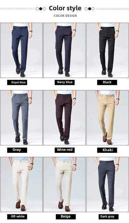 Men Suit Pants Light Thin Elastic Slim Fit Dress Pants Business Solid Casual Straight Leg Trouser Men Clothing Oversize 29-42