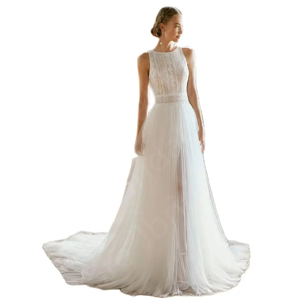 New Summer Beach Wedding Dresses Boho Bridal Gowns Lace Sleeveless Bride Dresses 2024 Latest White Wedding Gowns Customized