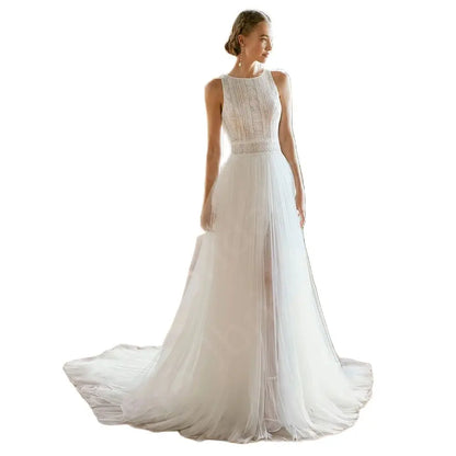 New Summer Beach Wedding Dresses Boho Bridal Gowns Lace Sleeveless Bride Dresses 2024 Latest White Wedding Gowns Customized
