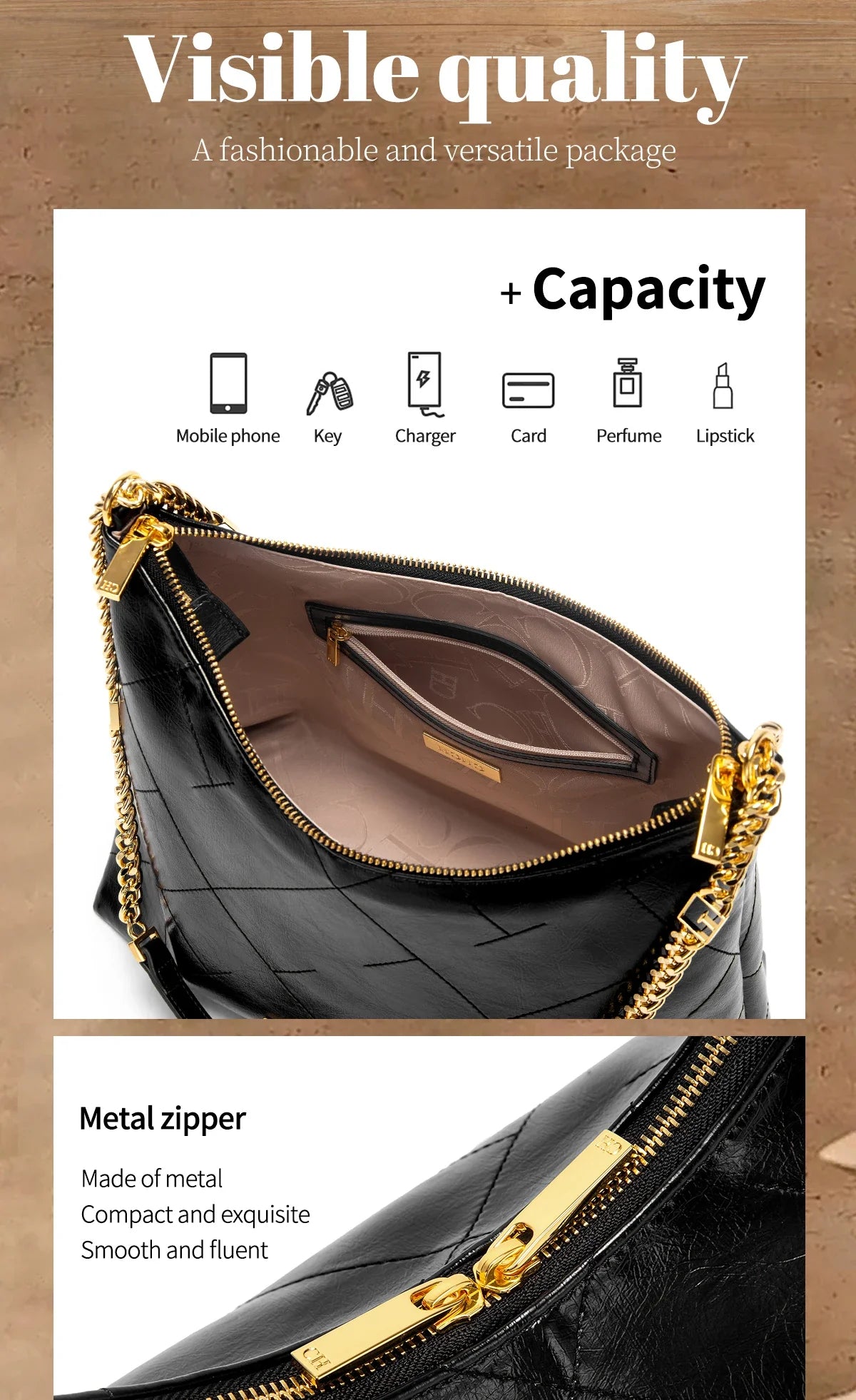 Women's Handbag New Silver Tote Bag Classic Car Seam Handheld Chain Bag