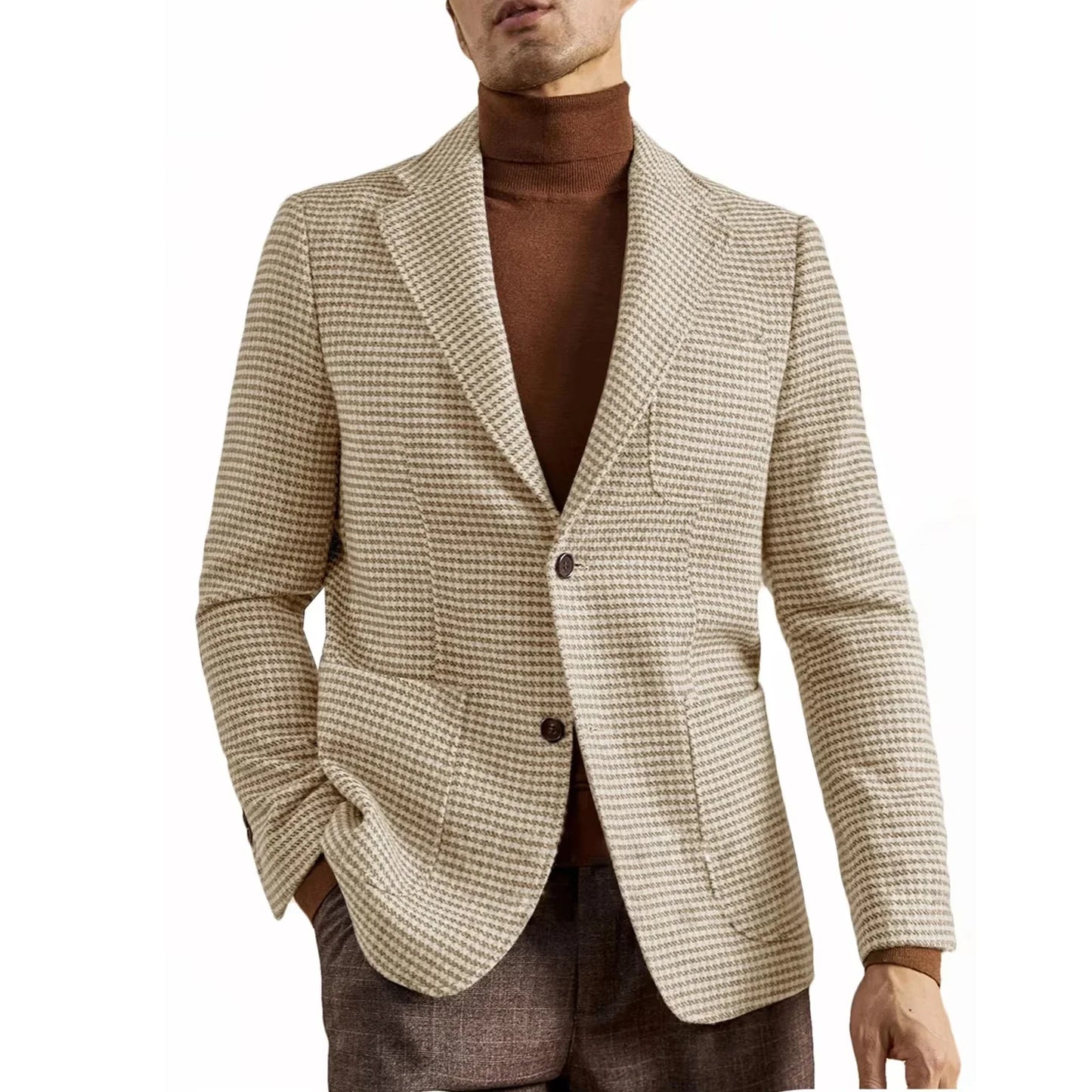 Men's Retro Suit Jacket English Style Casual Men's Large Size Jacket British Gentleman Wool Suit Trendy Tweed Houndstooth Suits