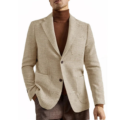 Men's Retro Suit Jacket English Style Casual Men's Large Size Jacket British Gentleman Wool Suit Trendy Tweed Houndstooth Suits