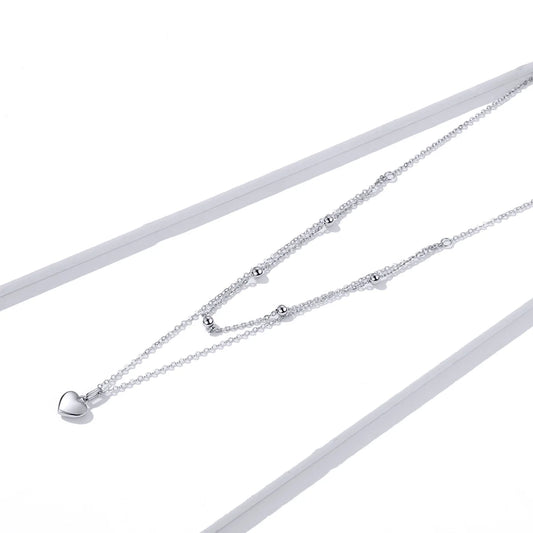 925 Sterling Silver Romantic Heart Pendant Necklace for Women Gold Double Layer Choker Female Fine Jewelry Anniversary