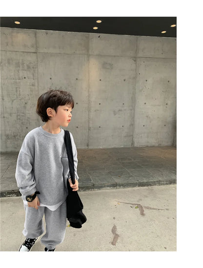 Spring Autumn Baby Boys Plain Patchwork Sweatshirt+Sweatpant School Kids 2PCS Tracksuit Child Jogger Outfit Workout Set 1-12Yr