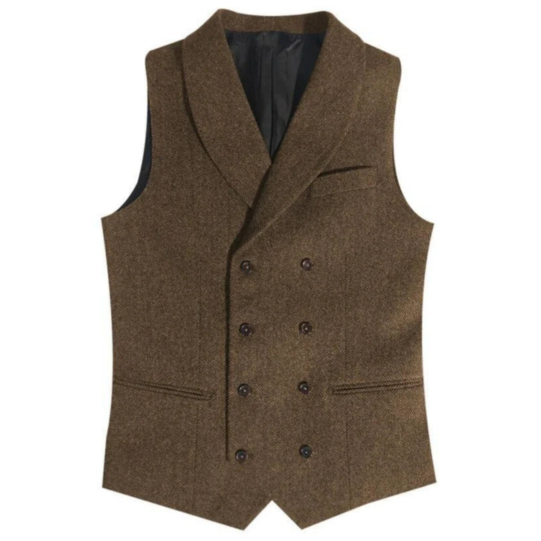Men Vest Gray Herringbone Double Button With Lapel Waistcoat For Wedding Banquet Business Office Work Daily Casual Men Suit Vest