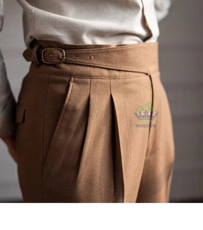 Classics Italian Naples Style White Men's Suit Pants Men High Waisted Straight Fit Work Formal British Business Brand Trousers
