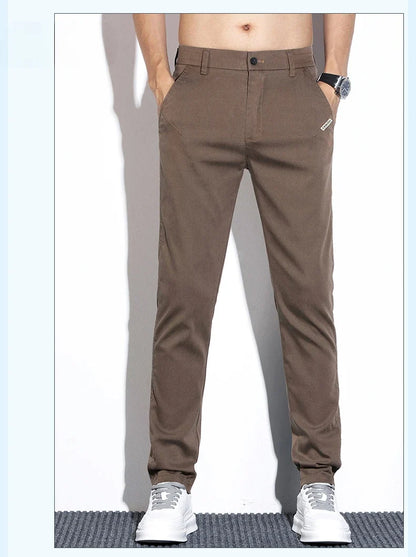 Thin Men's Pants Spring Summer Straight Casual Pants Lyocell Fabric Fashion Slim Stretch Korean Trousers Solid Color 2025 New