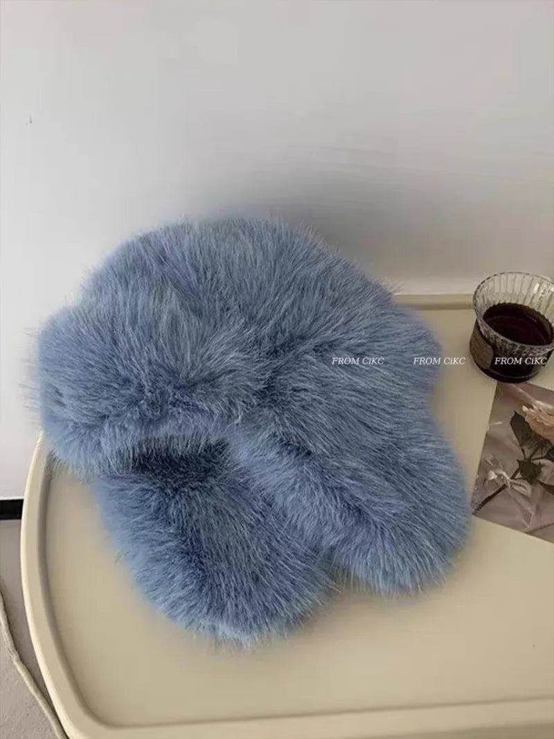 Fluffy Imitation Mink Fur Bomber Hats Men's Autumn and Winter Korean Version Plush Pilot Hat Female Ins Blogger Cycling Cold Hat