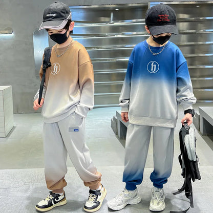 Boys Loose Contrast Tie Dye Alphabet Sweatshirt+Sweatpant Workout Set School Kids 2PCS Tracksuit Children Jogger Outfit 5-16 Yr
